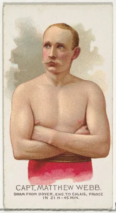 Framed Print : Captain Matthew Webb, Swam from Dover, England to Calais, France, from Worlds Champions Framed Print : Captain Matthew Webb, Swam from Dover, England to Calais, France, from Worlds Champions