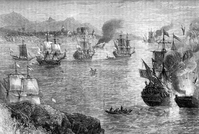 Framed Print : Captain Morgans defeat of the Spanish fleet, 1660s (c1880) Framed Print : Captain Morgans defeat of the Spanish fleet, 1660s (c1880)
