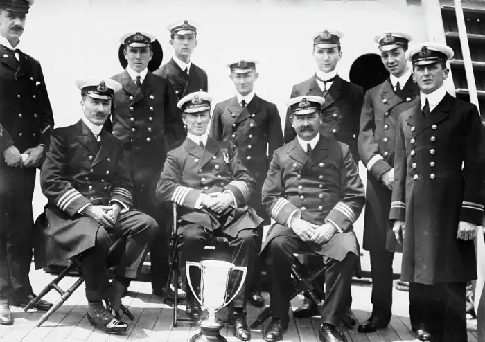 Framed Print : Captain Rostron & under officers of Carpathia [ship], 1912. Creator: Bain News Service