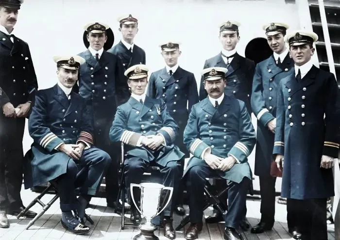 Framed Print : Captain Rostron & under officers of Carpathia [ship], 1912. Creator: Bain News Service