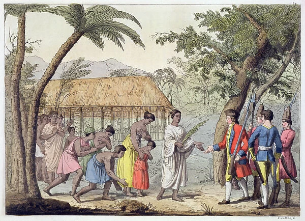 Captain Samuel Wallis being received by Queen Oberea on the Island of Tahiti, 1767 (19th century)