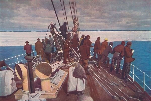 Captain Scotts ship, the Terra Nova, entering pack ice of South Polar Regions
