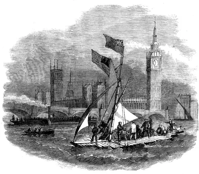 Framed Print : Captain Urquhart experimenting with his Life-Preserving Raft on the Thames, 1858. Creator: Unknown Framed Print : Captain Urquhart experimenting with his Life-Preserving Raft on the Thames, 1858. Creator: Unknown