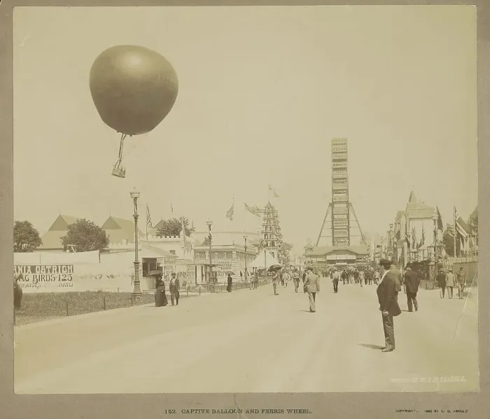 Framed Print : Captive Balloon and Ferris Wheel, World Columbian Exposition, Chicago, 1892-1893. Creator: Charles Dudley Arnold Framed Print : Captive Balloon and Ferris Wheel, World Columbian Exposition, Chicago, 1892-1893. Creator: Charles Dudley Arnold