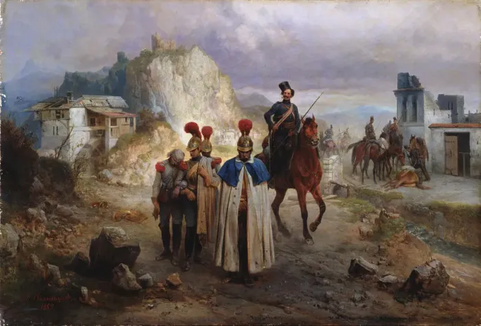 Framed Print : The captive French men in 1814, 1885. Artist: Willewalde, Gottfried (Bogdan Pavlovich) (1818-1903) Framed Print : The captive French men in 1814, 1885. Artist: Willewalde, Gottfried (Bogdan Pavlovich) (1818-1903)