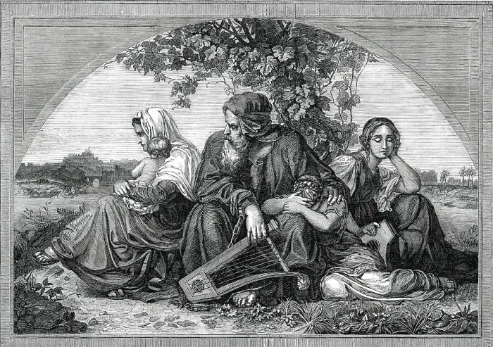 Framed Print : Captive Jews by the Waters of Babylon - painted by Bendeman, 1850. Creator: Unknown Framed Print : Captive Jews by the Waters of Babylon - painted by Bendeman, 1850. Creator: Unknown