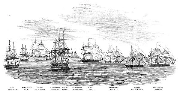 Capture of the Argentine Squadron, off Monte Video - from a sketch by a correspondent