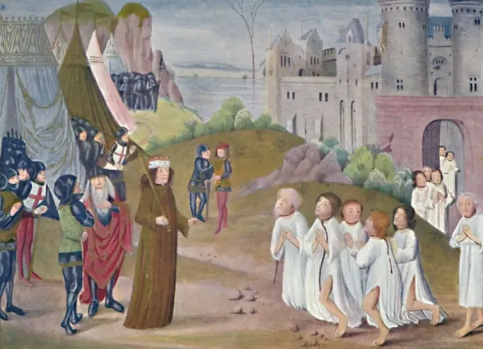 Framed Print : Capture of Calais (Lambeth Palace Library), 14th century, (1903) Framed Print : Capture of Calais (Lambeth Palace Library), 14th century, (1903)