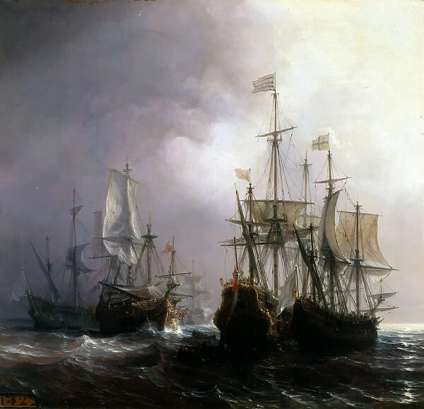 Capture of three Dutch Commercial Vessels by the French Ships Fidele, Mutine and Jupiter, in 1711. Artist: Gudin, Theodore (1802-1880)