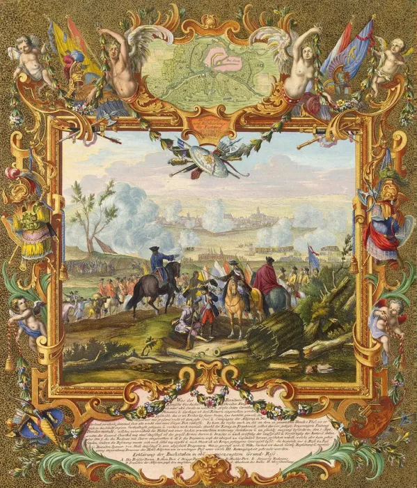 Framed Print : Capture of the Fortress of Audenarde by the Allied Troops in 1708, Early 18th cen Artist: Corvinus, Johann August (1683-1738) Framed Print : Capture of the Fortress of Audenarde by the Allied Troops in 1708, Early 18th cen Artist: Corvinus, Johann August (1683-1738)