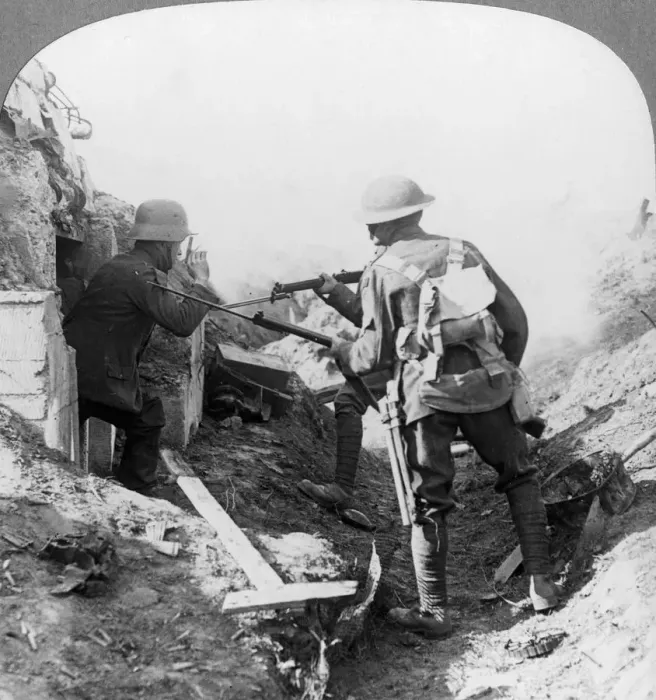 Framed Print : The capture of a German machine-gunner, Croisilles, France, World War I, c1917-c1918. Artist: Realistic Travels Publishers Framed Print : The capture of a German machine-gunner, Croisilles, France, World War I, c1917-c1918. Artist: Realistic Travels Publishers
