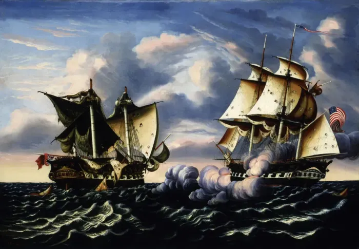 Framed Print : Capture of H. B. M. Frigate Macedonian by U. S. Frigate United States, October 25, 1812