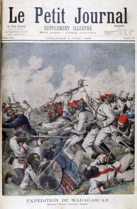 Framed Print : The capture of a Hova camp, Madagascar, 1895. Artist: Henri Meyer