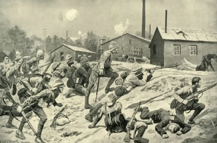 Framed Print : The Capture of Johannesburg: The Guards Attack at Germiston, (1901). Creator: Unknown Framed Print : The Capture of Johannesburg: The Guards Attack at Germiston, (1901). Creator: Unknown