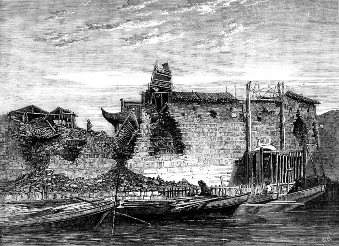 Framed Print : The Capture of Ningpo: breaches in the city wall, 1862. Creator: Unknown Framed Print : The Capture of Ningpo: breaches in the city wall, 1862. Creator: Unknown