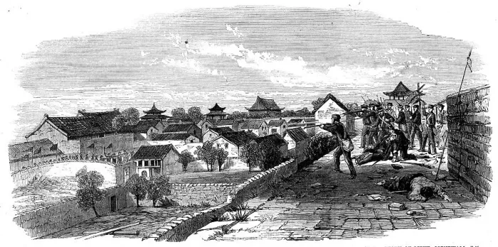 Framed Print : The Capture of Ningpo: storming party holding a gateway... 1862. Creator: Unknown Framed Print : The Capture of Ningpo: storming party holding a gateway... 1862. Creator: Unknown