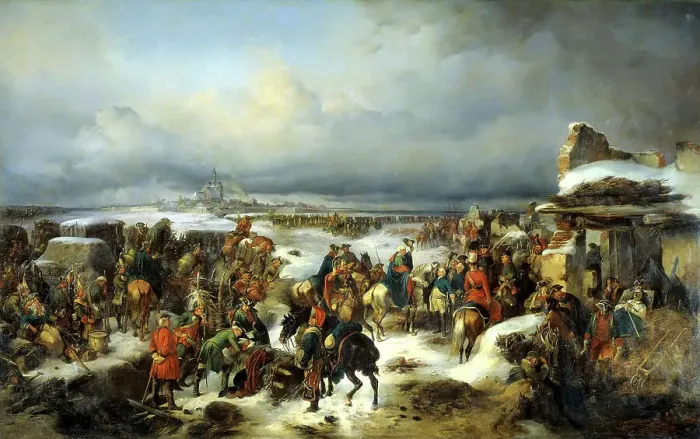 Framed Print : The capture of the Prussian fortress of Kolberg on 16th December 1761, 1852 Framed Print : The capture of the Prussian fortress of Kolberg on 16th December 1761, 1852