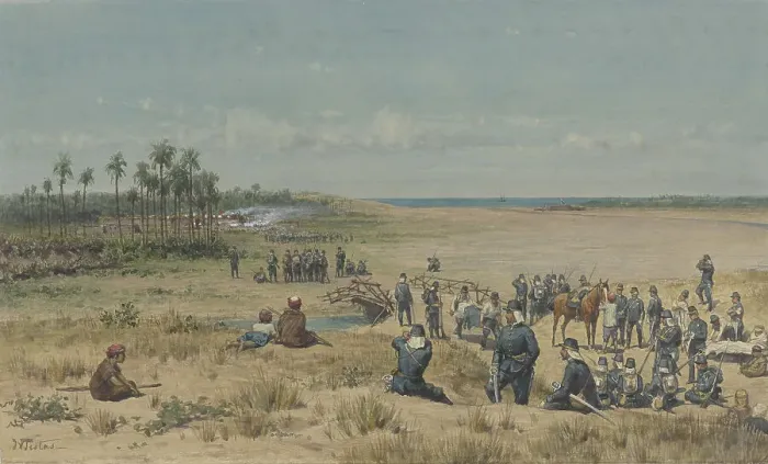 Framed Print : The capture of Tumulit during the Samalanga expedition, August 26, 1877, 1883. Creator: Willem de Famars Testas Framed Print : The capture of Tumulit during the Samalanga expedition, August 26, 1877, 1883. Creator: Willem de Famars Testas