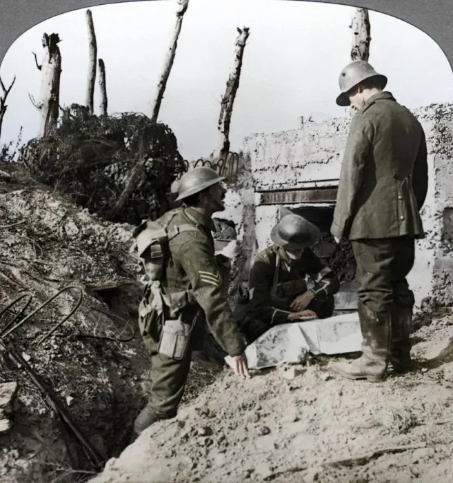 Framed Print : Captured German blockhouse, Poelecappelle, Belgium, World War I, 1914-1918. Artist: Realistic Travels Publishers Framed Print : Captured German blockhouse, Poelecappelle, Belgium, World War I, 1914-1918. Artist: Realistic Travels Publishers