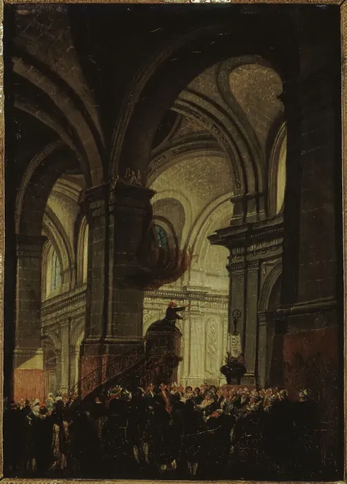 Framed Print : Capuchin sermon in Saint-Roch church, 1780. Creator: Pierre-Antoine Demachy Framed Print : Capuchin sermon in Saint-Roch church, 1780. Creator: Pierre-Antoine Demachy