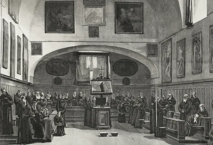 Framed Print : Capuchins in the choir singing vespers, 1898. Creator: Unknown Framed Print : Capuchins in the choir singing vespers, 1898. Creator: Unknown
