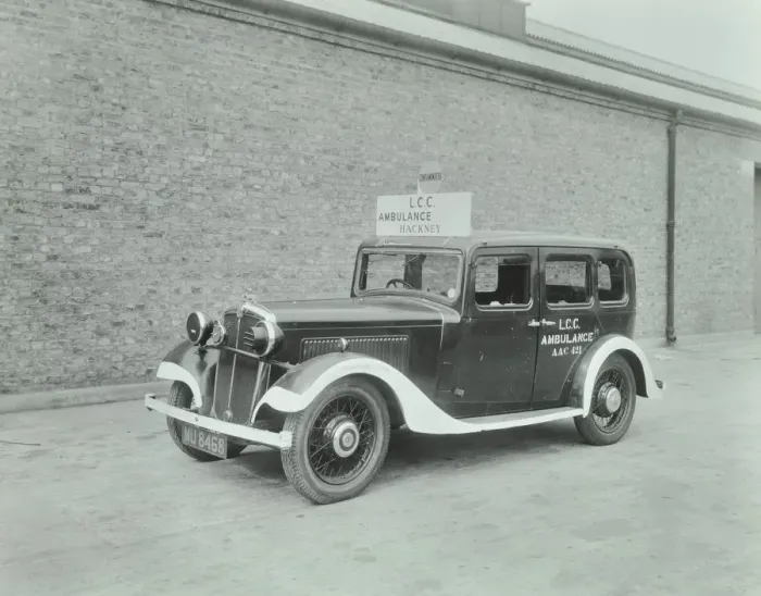 Framed Print : Car converted into London County Council ambulance, Wandsworth Depot, 1940 Framed Print : Car converted into London County Council ambulance, Wandsworth Depot, 1940