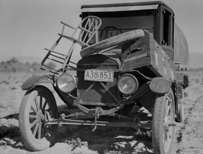 Framed Print : Car of drought refugee on edge of carrot field in the Coachella Valley, California, 1937. Creator: Dorothea Lange Framed Print : Car of drought refugee on edge of carrot field in the Coachella Valley, California, 1937. Creator: Dorothea Lange