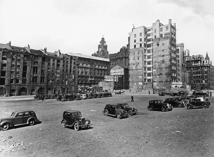 Framed Print : A car park, Brunswick Street, Liverpool, May 1946 Framed Print : A car park, Brunswick Street, Liverpool, May 1946