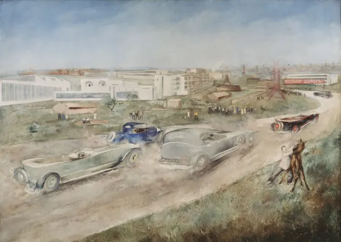 Framed Print : Car race, 1930. Artist: Williams, Pyotr Vladimirovich (1902-1947) Framed Print : Car race, 1930. Artist: Williams, Pyotr Vladimirovich (1902-1947)