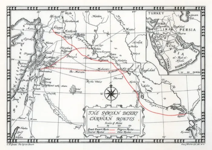 Framed Print : Caravan, courier and pilgrim routes in the Syrian desert, 1937. Artist: Emery Walker Ltd Framed Print : Caravan, courier and pilgrim routes in the Syrian desert, 1937. Artist: Emery Walker Ltd