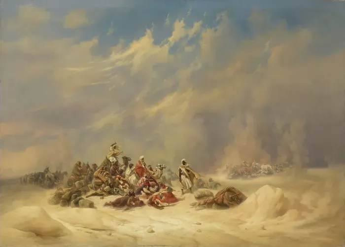 Framed Print : A Caravan overtaken by a Storm in the Desert, 1855. Creator: Niels Simonsen Framed Print : A Caravan overtaken by a Storm in the Desert, 1855. Creator: Niels Simonsen