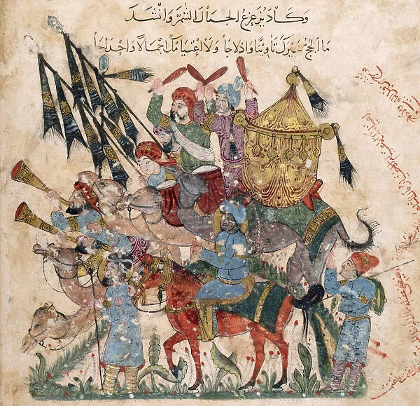 Caravan of pilgrims in Ramleh (from a manuscript of Maqamat of al-Hariri), 1237. Artist: Al-Wasiti, Yahya ibn Mahmud (active early 13th cen. )