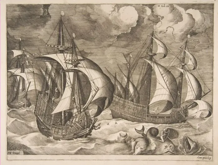 Framed Print : Three Caravels in a Rising Squall with Arion on a Dolphin from The Sailing Vessels Framed Print : Three Caravels in a Rising Squall with Arion on a Dolphin from The Sailing Vessels