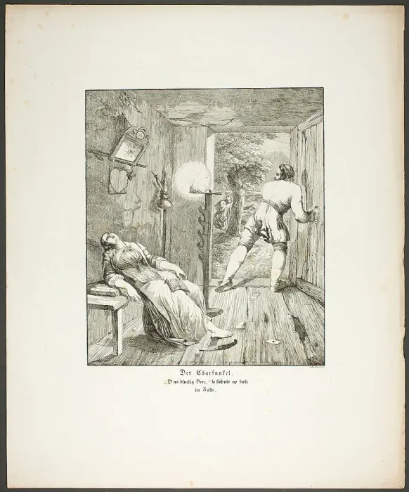 Framed Print : The Carbuncle, plate three from Zehn Blätter zu Hebels Alemannischen Gedichten, 1820. Creator: Sophie Reinhard Framed Print : The Carbuncle, plate three from Zehn Blätter zu Hebels Alemannischen Gedichten, 1820. Creator: Sophie Reinhard