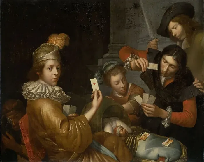 Framed Print : The Card Game on the Cradle: Allegory, 1643-1683. Creator: Johannes van Wijckersloot Framed Print : The Card Game on the Cradle: Allegory, 1643-1683. Creator: Johannes van Wijckersloot