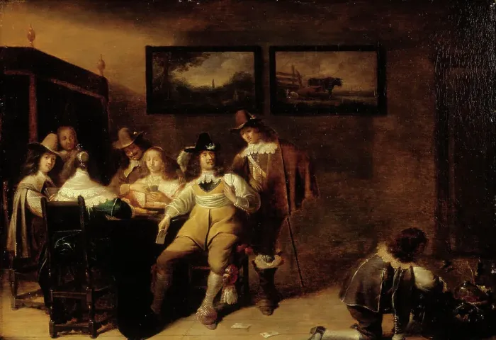 Framed Print : The card-players, 1640-1650. Creator: Circle of Dirck Hals Framed Print : The card-players, 1640-1650. Creator: Circle of Dirck Hals