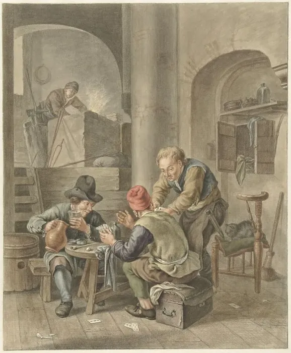 Framed Print : The Card Players, 1741-1820. Creator: Abraham Delfos Framed Print : The Card Players, 1741-1820. Creator: Abraham Delfos