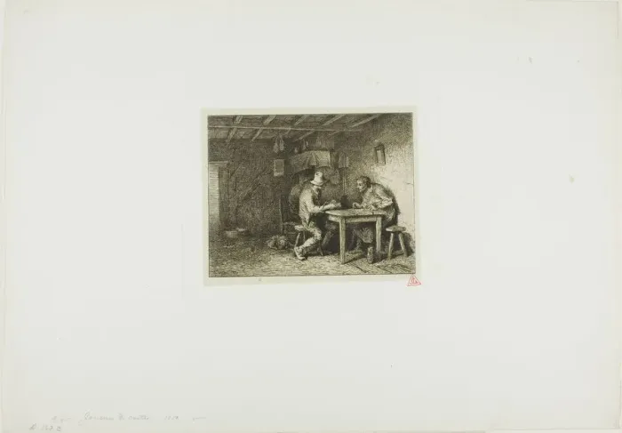 Framed Print : The Card Players, 1850. Creator: Charles Emile Jacque Framed Print : The Card Players, 1850. Creator: Charles Emile Jacque