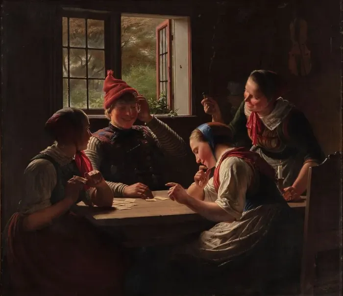 Framed Print : The card players, 1862 Creator: Julius Exner Framed Print : The card players, 1862 Creator: Julius Exner