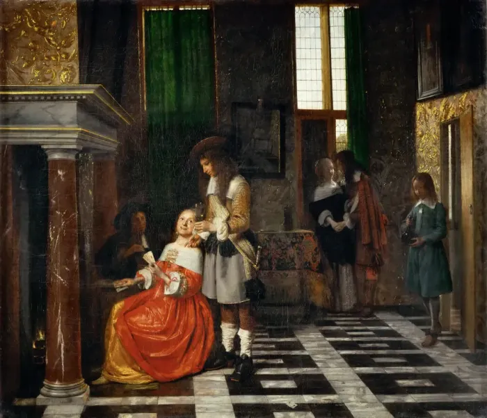 Framed Print : Card Players in an Opulent Interior. Artist: Hooch, Pieter, de (1629-1684) Framed Print : Card Players in an Opulent Interior. Artist: Hooch, Pieter, de (1629-1684)