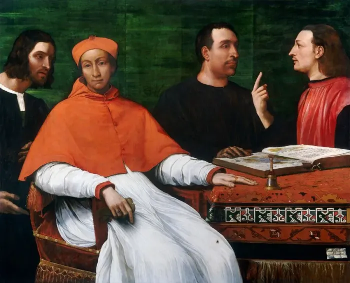 Framed Print : Cardinal Bandinello Sauli, His Secretary, and Two Geographers, 1516 Framed Print : Cardinal Bandinello Sauli, His Secretary, and Two Geographers, 1516