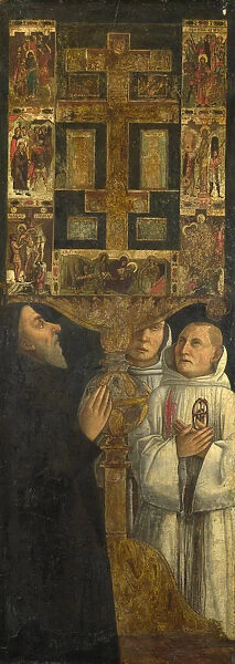 Cardinal Bessarion and Two Members of the Scuola della Carita in prayer with the Bessarion Reliquary, c. 1473. Artist: Bellini, Gentile (ca. 1429-1507)