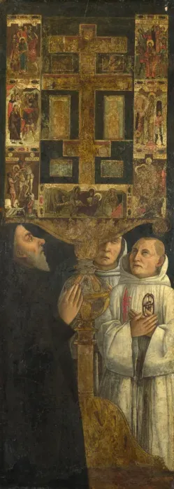Framed Print : Cardinal Bessarion and Two Members of the Scuola della Carita in prayer with the Bessarion Reliquary, c. 1473. Artist: Bellini, Gentile (ca. 1429-1507) Framed Print : Cardinal Bessarion and Two Members of the Scuola della Carita in prayer with the Bessarion Reliquary, c. 1473. Artist: Bellini, Gentile (ca. 1429-1507)