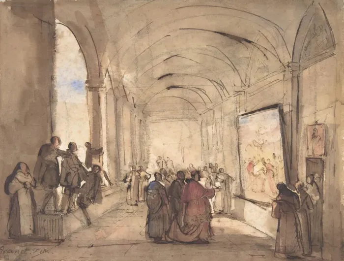 Framed Print : A Cardinal Examining a Painting in a Cloister, first half 19th century Framed Print : A Cardinal Examining a Painting in a Cloister, first half 19th century