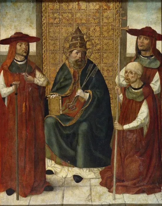 Framed Print : Cardinal Pedro Gonzalez de Mendoza (1428-1495) praying before Saint Peter, 1490-1495. Artist: Anonymous Framed Print : Cardinal Pedro Gonzalez de Mendoza (1428-1495) praying before Saint Peter, 1490-1495. Artist: Anonymous