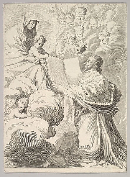 Cardinal Richelieu, Kneeling, Presents His Book to the Virgin and Child, ca. 1646