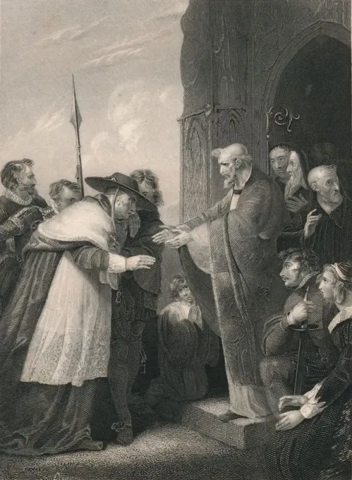 Framed Print : Cardinal Wolsey Entering The Abbey of Leicester, 1530, (mid 19th century). Creator