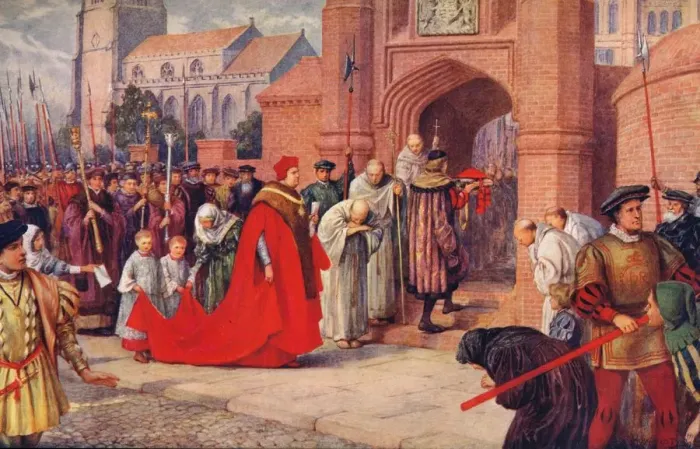 Framed Print : Cardinal Wolsey possibly entering Hampton Court Palace, 1917 Framed Print : Cardinal Wolsey possibly entering Hampton Court Palace, 1917