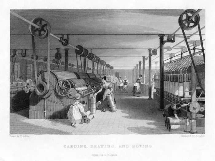 Framed Print : Carding, Drawing, and Roving, 19th century. Artist: J Carter Framed Print : Carding, Drawing, and Roving, 19th century. Artist: J Carter