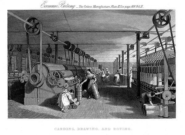 Carding, drawing and roving cotton, c1830